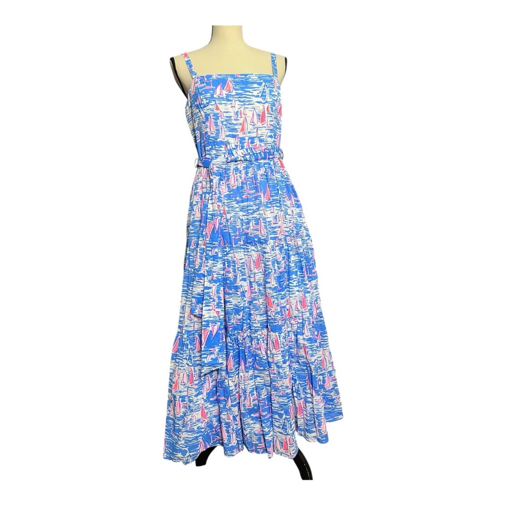Lilly Pulitzer Sail Boat Vibrant Blue and Pink Maxi Dress Size 10 - Picture 13 of 13